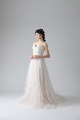 ピンク花刺繍パフスリーブ(WD00411)