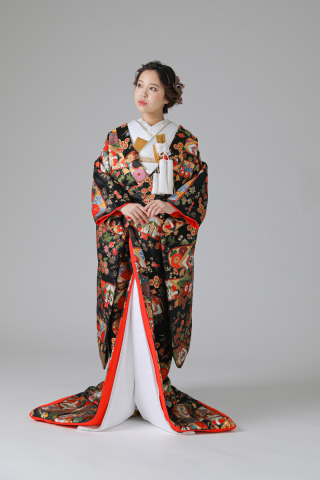 宝尽くし・向鶴・工霞文様・黒(IU00484)