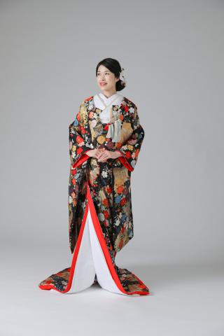 金糸御所車・菊・撫子・ブラック (IU04025)