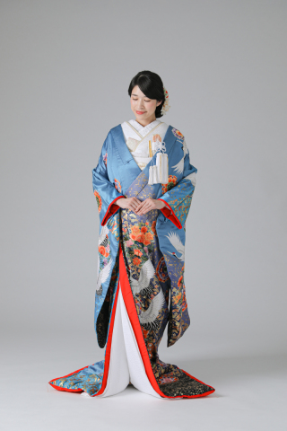 鶴・丸文・ブルーブラックグラデーション (IU04036)