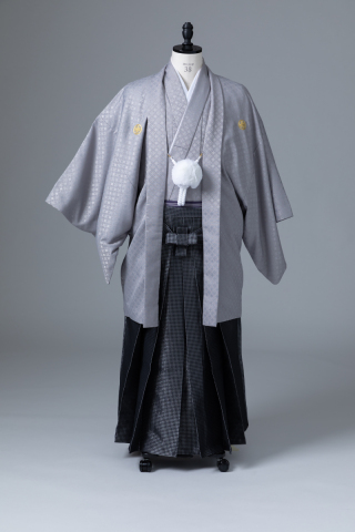 ライトグレー紋付・市松模様袴