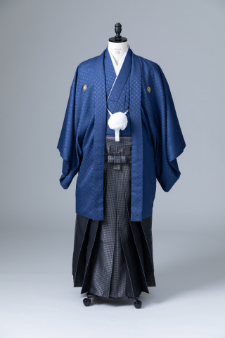 ネイビー紋付・市松模様袴