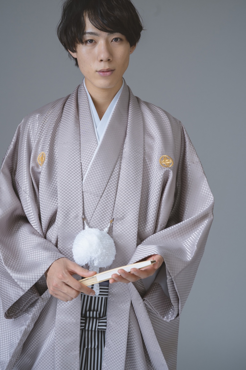 市松ベージュ紋付・仙台平