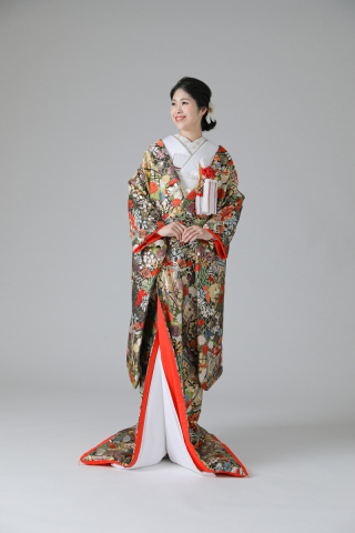 金糸・花車・四季花・ブラック　(IU04038)