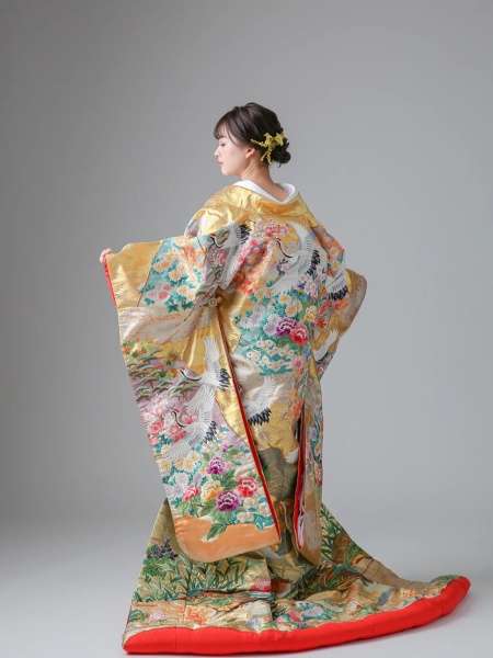ゴールド　鶴に四季花 IU10542