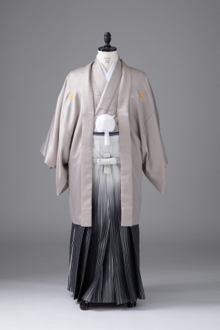 市松ベージュ紋付・グラデーション袴