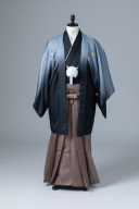 グレーグラデーション紋付・茶ストライプ袴