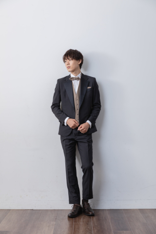 ノッチドラペルブラウンベスト/チャコールグレー