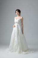 胸元ビジュー　刺繍レースオーガンジー(11816)