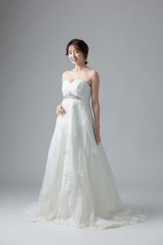 胸元ビジュー　刺繍レースオーガンジー(11816)