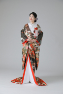 鶴・菊・波頭・霞文様・ブラック (IU04032)