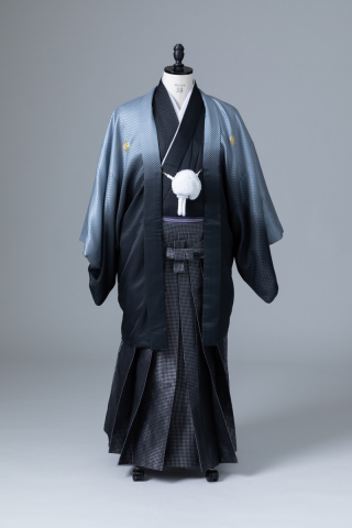 グレーグラデーション紋付・市松模様袴