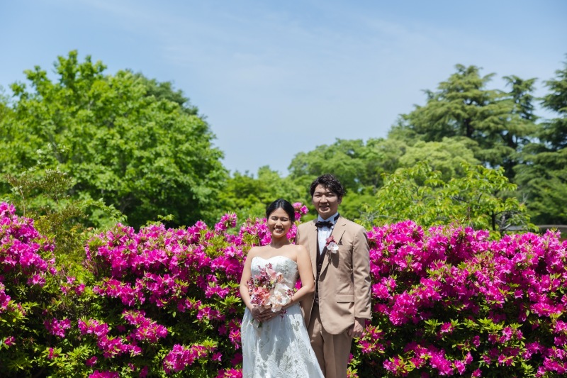 鮮やかなツツジに囲まれて