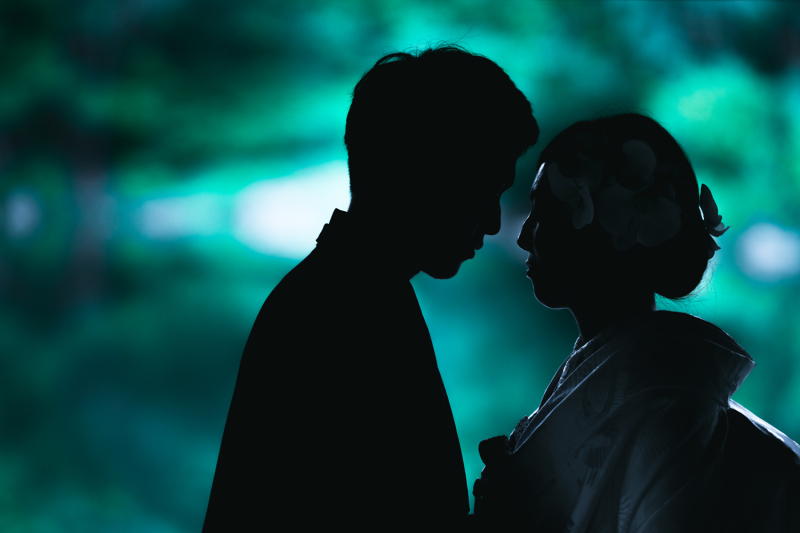 日本庭園を幻想的に