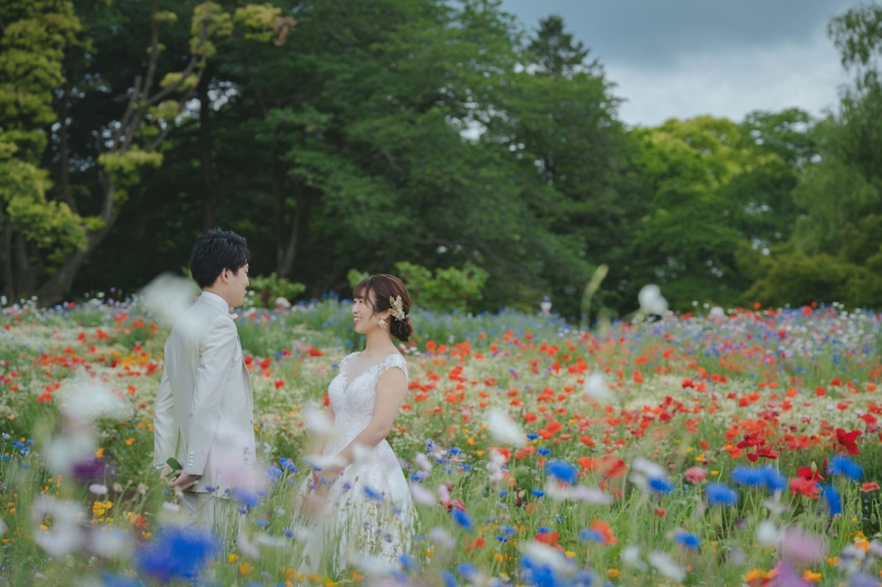 お花畑の中で仲良く