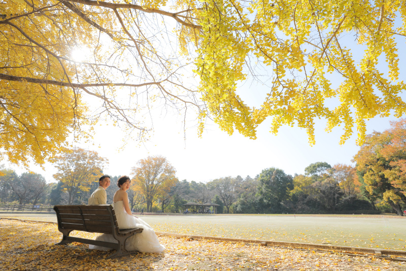 ベンチに座って