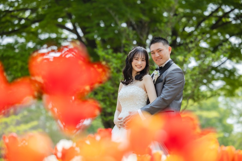 チューリップの前ボケで