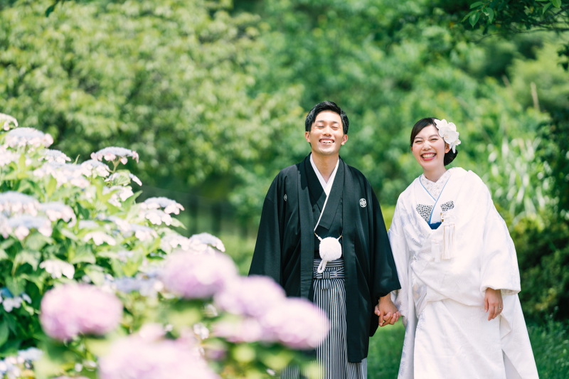 満開の紫陽花と満開の笑顔