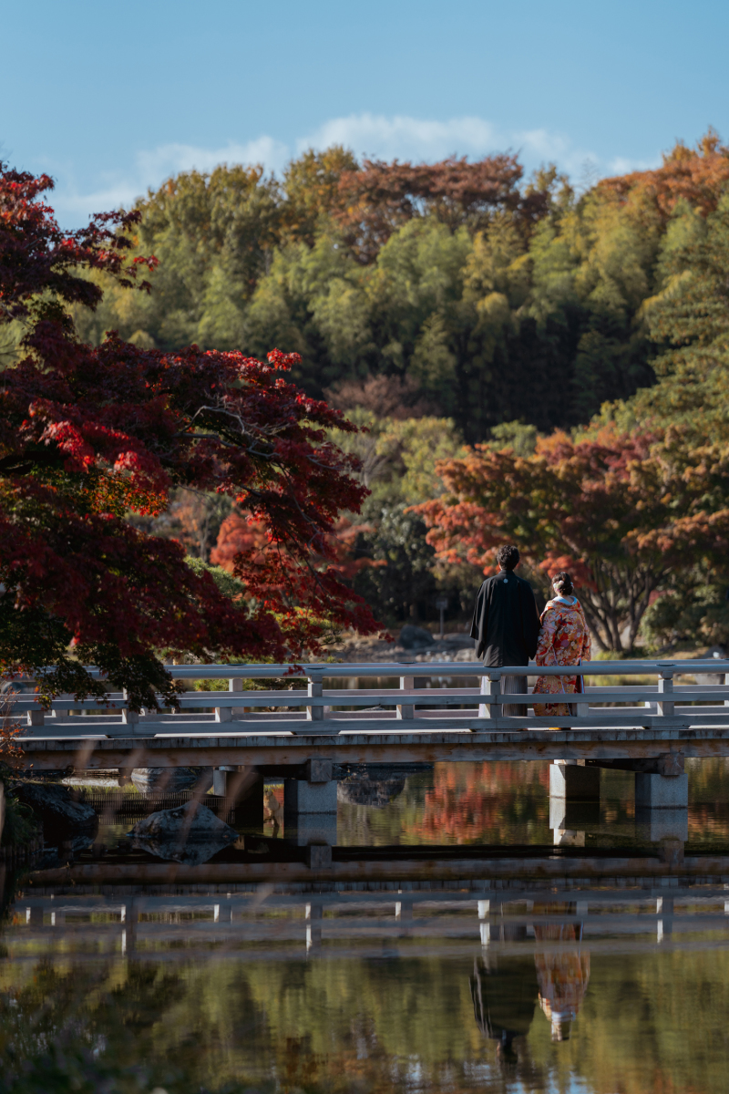 紅葉と立派な橋