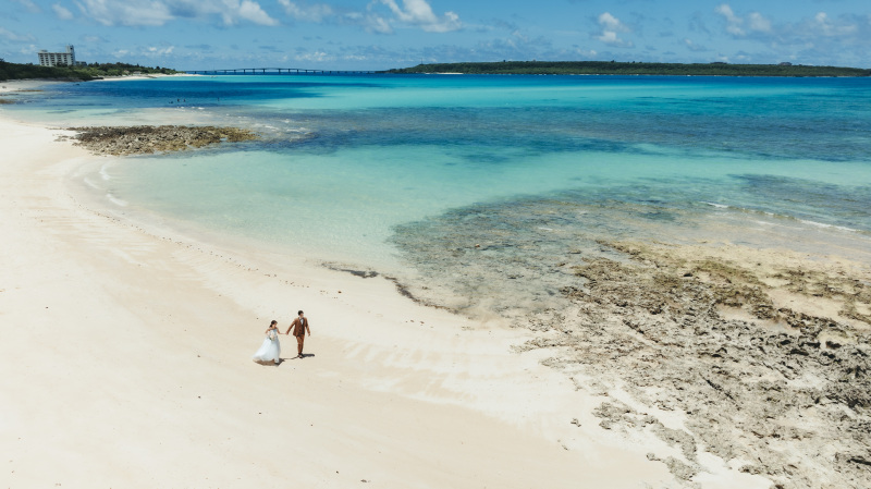 ドローンで上空からの撮影　広域に渡る宮古島の景色