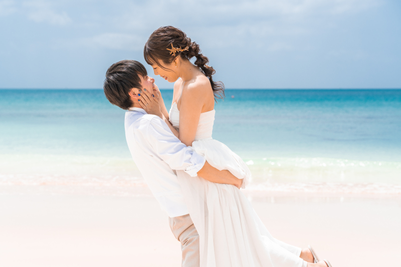 青い空、白い砂浜でのフォト