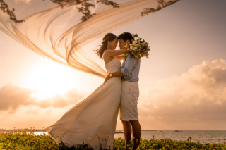 青い海だけではなくて夕暮れも一緒に