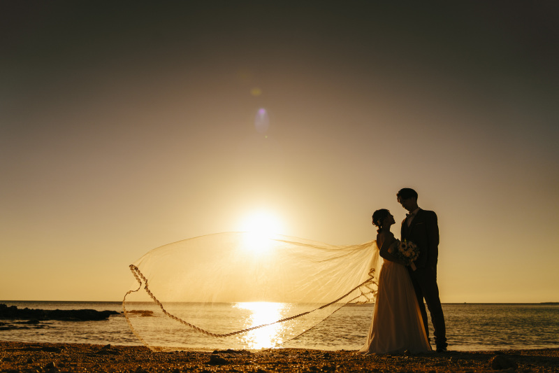 太陽が水平線へと近づいていく頃の眺め