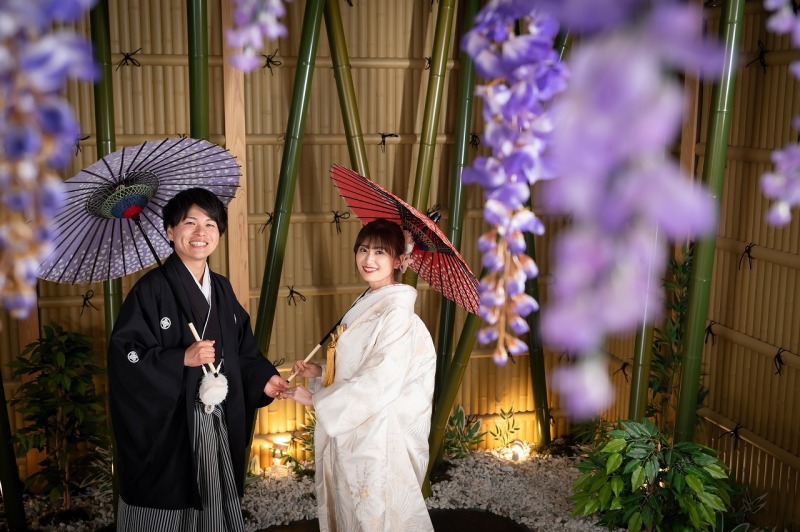 屋外で撮影しているかのような竹林ブース