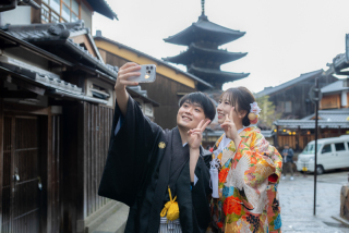 京都の街並みで一着和装撮影