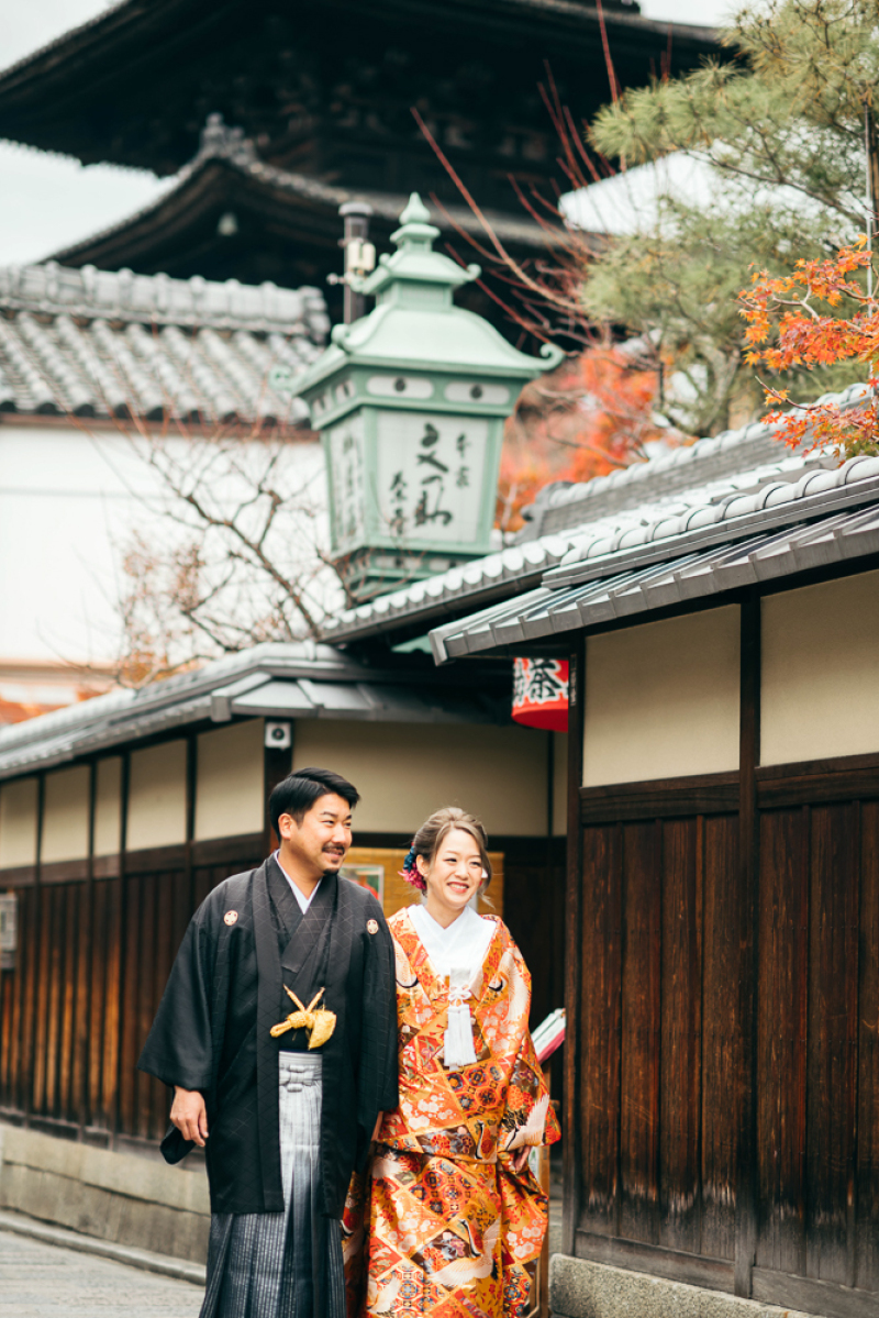 京都の秋に和装で