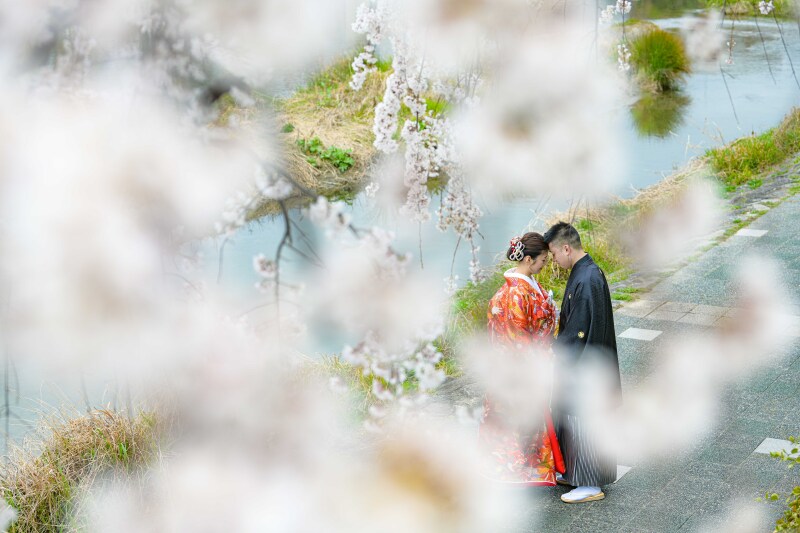 【桜！3月20～4月6日】15.4万円&rarr;14.3万円！桜シーズン限定和装プラン：白無垢・打掛２着＋ロケ地３カ所♪ 追加料金無