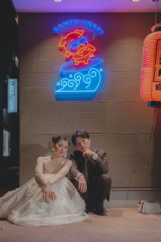 ワタベウェディング福岡フォトスタジオ_夜景フォト（タワーや街中で昼間とは違った特別な撮影を）