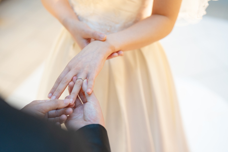 ご新婦のご入場後は、お二人が指輪を交換するシーン