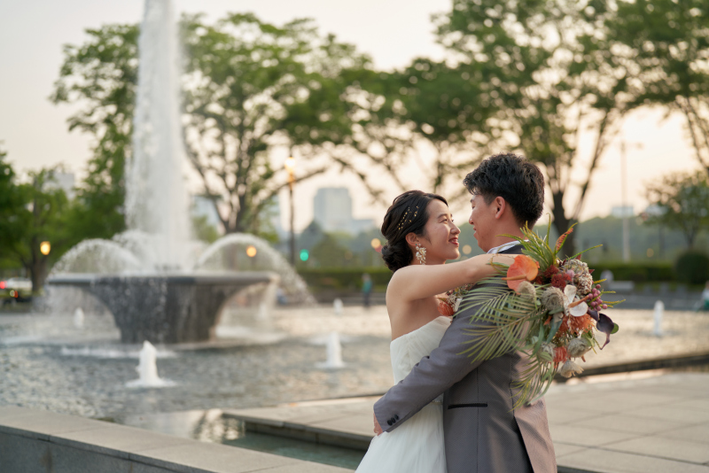 噴水と緑のコラボレーション