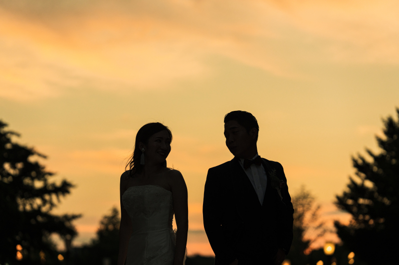 夕日をバックに♡