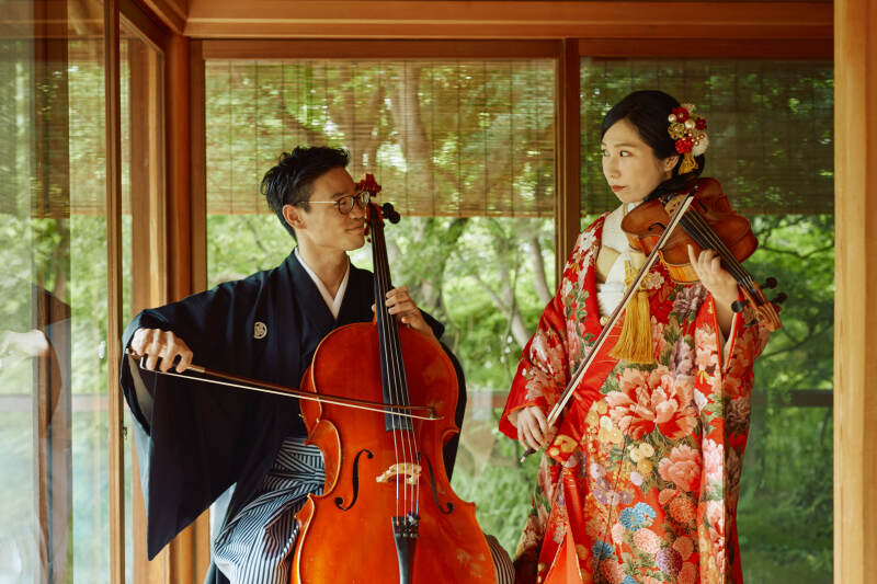 管弦楽を嗜むカップルの和装撮影♪