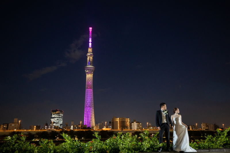 隅田川とスカイツリーで、のどかな撮影