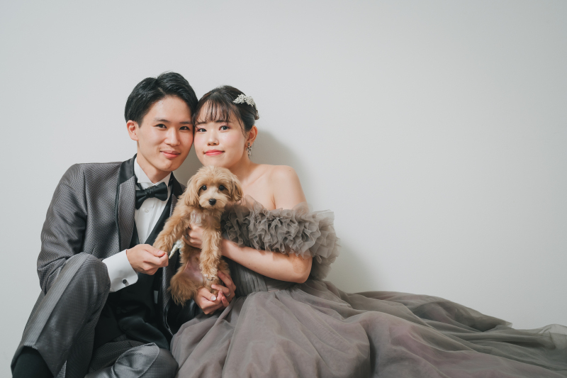 愛犬と一緒にスタジオで