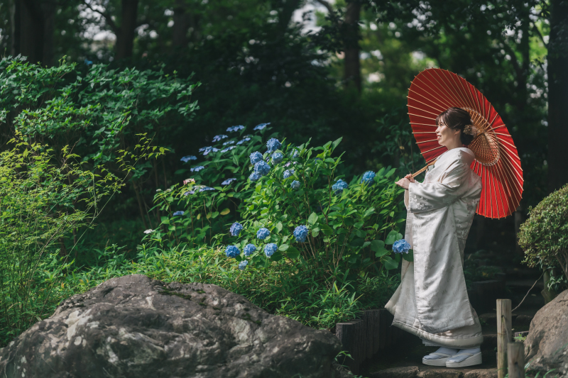 紫陽花と一緒に