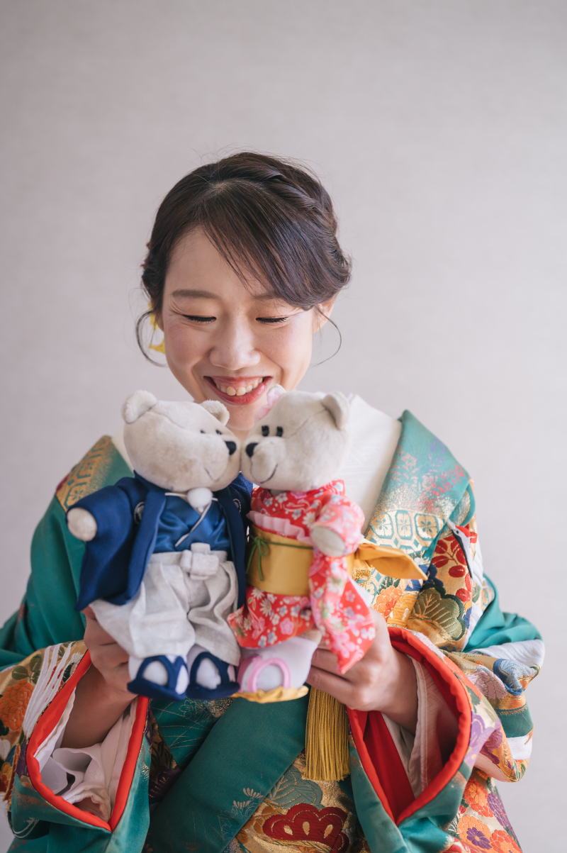 和装を着たぬいぐるみと!