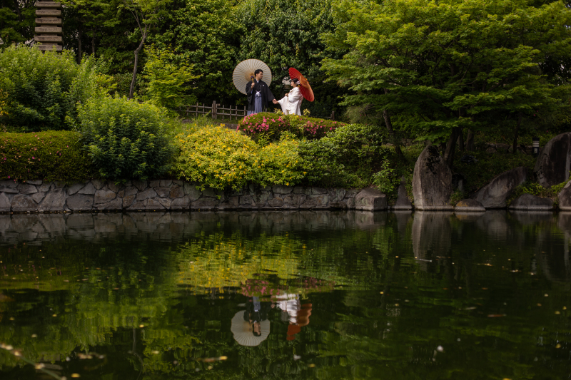 池の水鏡に映る天然リフレクション