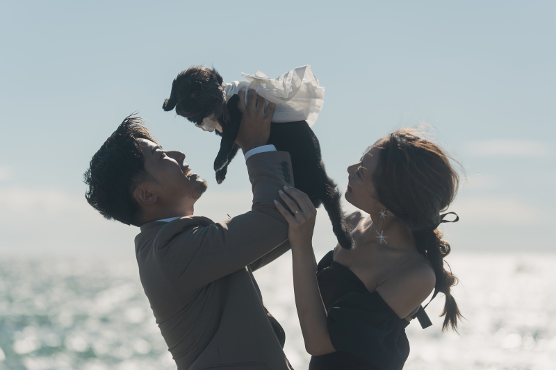 愛犬との家族写真