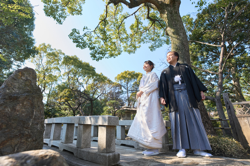 春の豊かな緑の下で