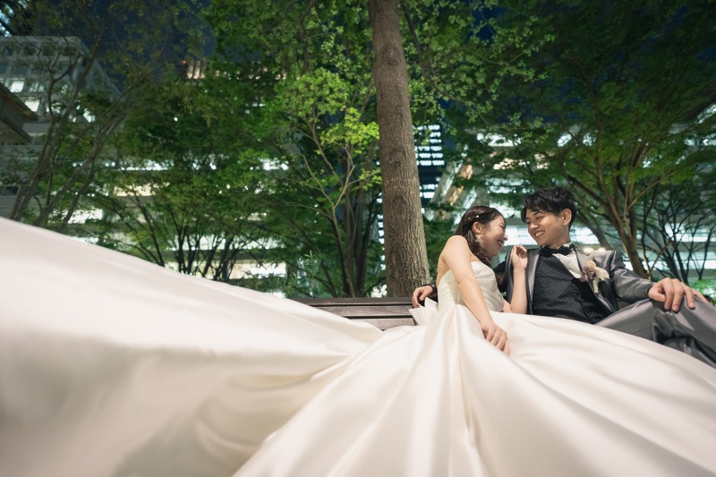 ベンチにて撮影