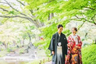 和装の庭園撮影
