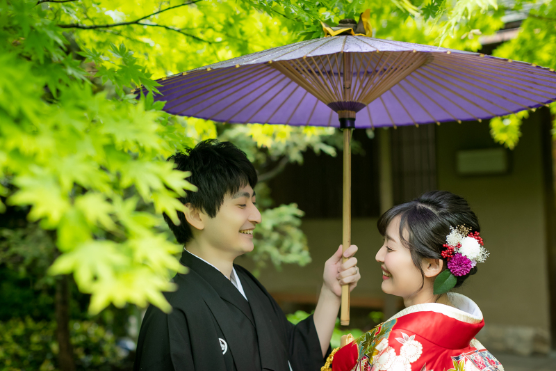 深緑のもみじが鮮やかに