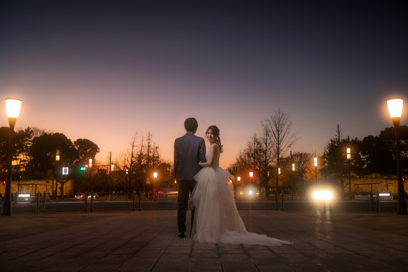 トワイライトタイムの街灯がロマンチック