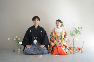 お持込の生花でスタイリングした和装スタジオ撮影