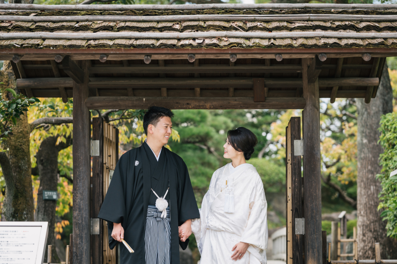 色無垢で庭園撮影