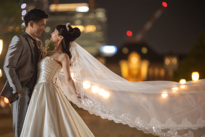 東京駅前にてベールの美しいショット